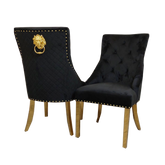 Set of 2 Black Velvet Bentley Gold Dining chairs
